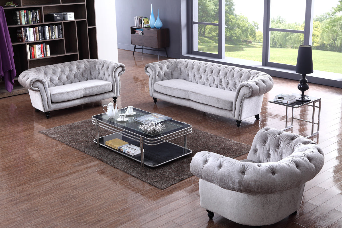 Divani Casa Alexandrina Grey Tufted Velvet Sofa