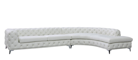 DIvani Casa Kohl - Contemporary White RAF Curved Shape Sectional Sofa w/ Chaise