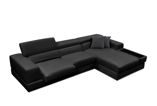Divani Casa Pella Mini - Modern Black Leather Right Facing Sectional Sofa