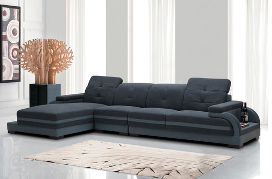 Divani Casa 5132 Modern Blue Fabric & Grey Bonded Leather Sectional Sofa