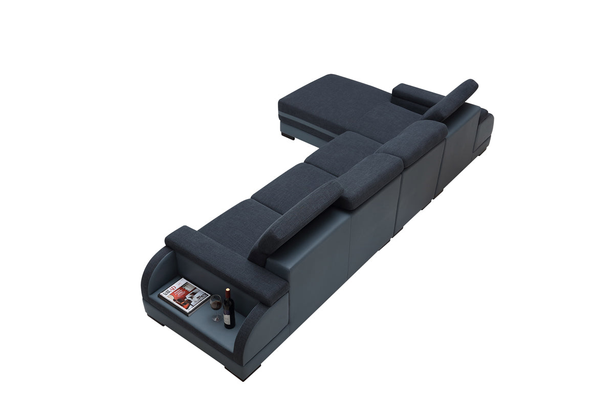 Divani Casa 5132 Modern Blue Fabric & Grey Bonded Leather Sectional Sofa