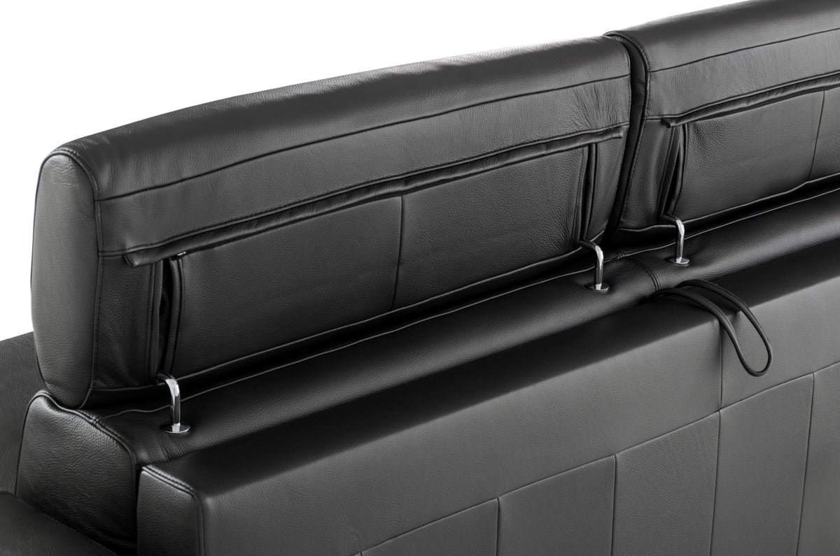 Lamod Italia Sacha - Modern Black Leather Reversible Sectional Sofa Bed with Storage