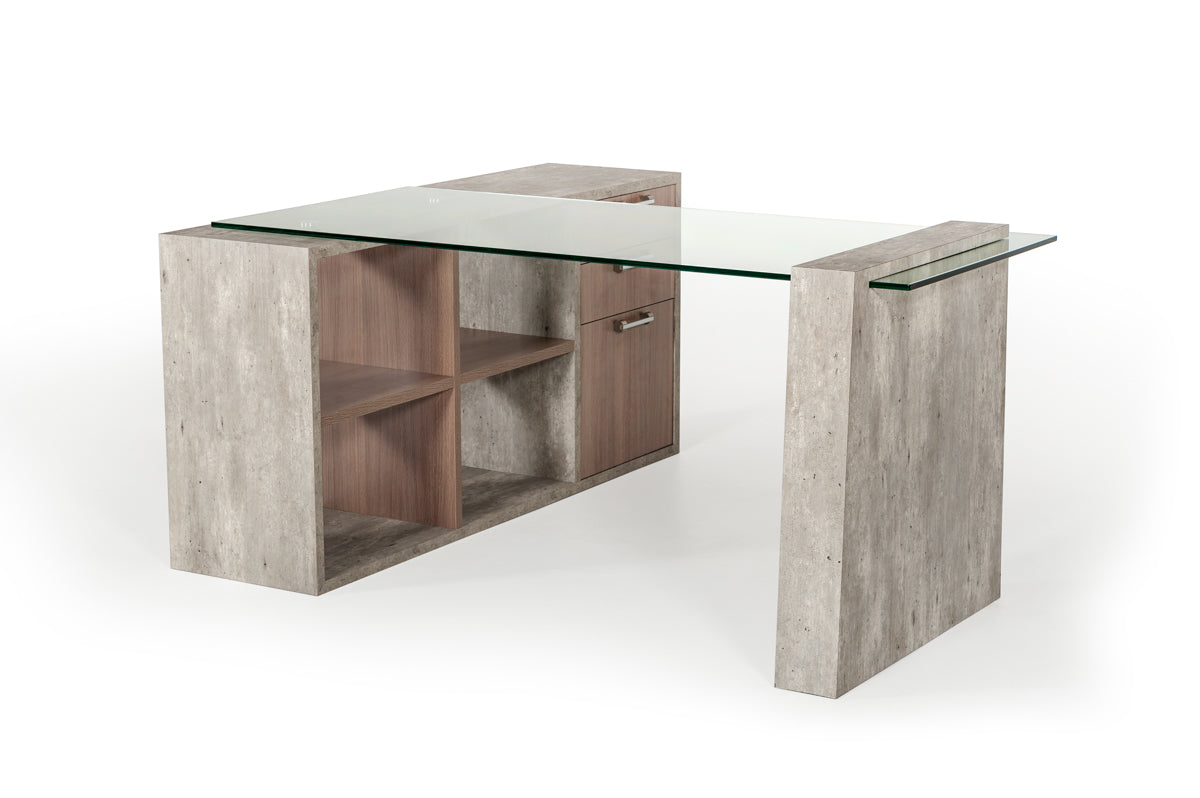 Nova Domus Boston Modern Glass & Faux Concrete Reversible Desk