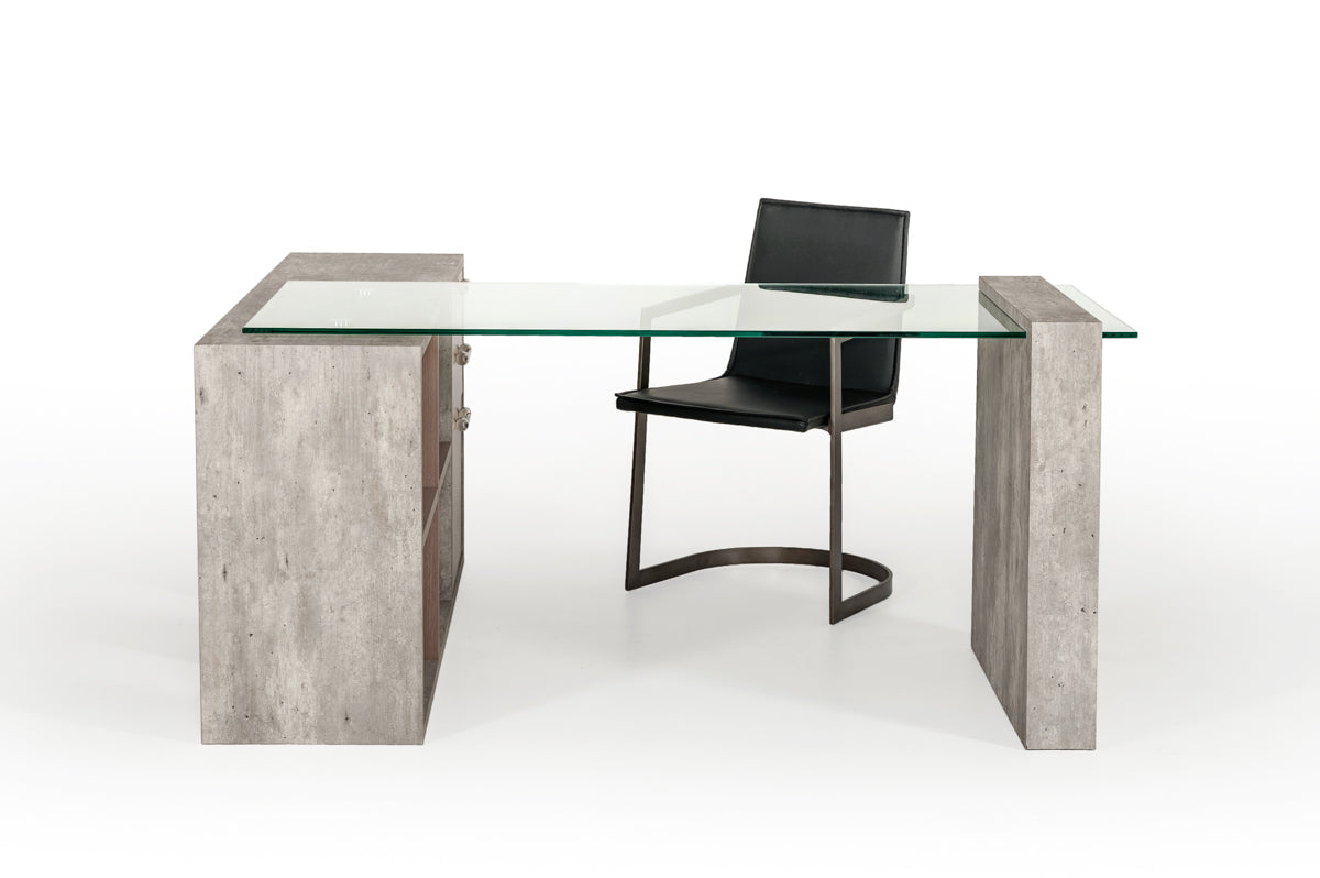 Nova Domus Boston Modern Glass & Faux Concrete Reversible Desk