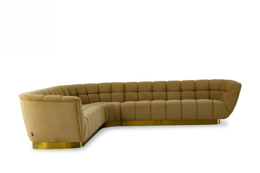 Divani Casa Granby - Glam Mustard + Gold Fabric Sectional Sofa