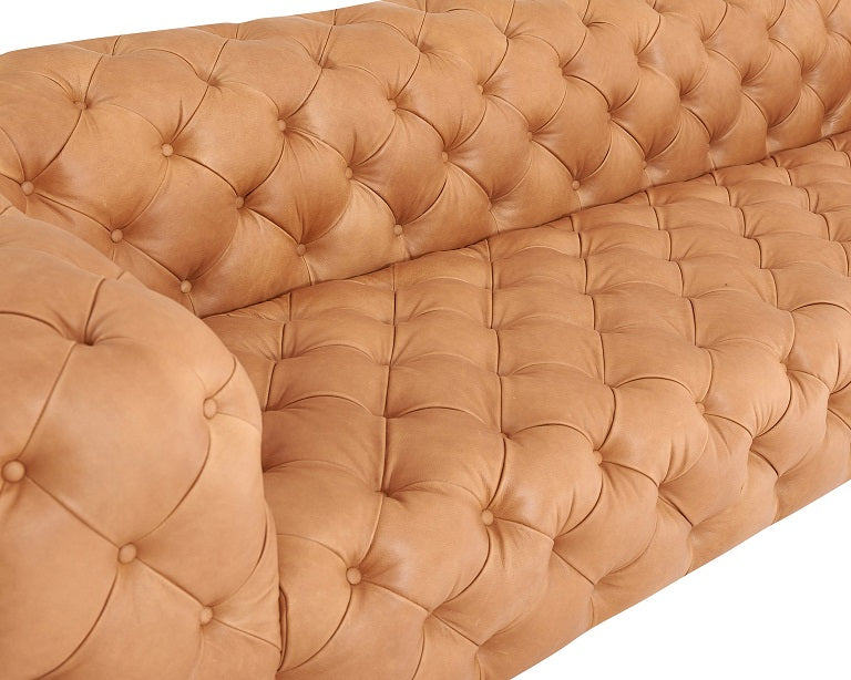 Divani Casa Dexter - Transitional Camel Full Italian Leather Tufted Sofa