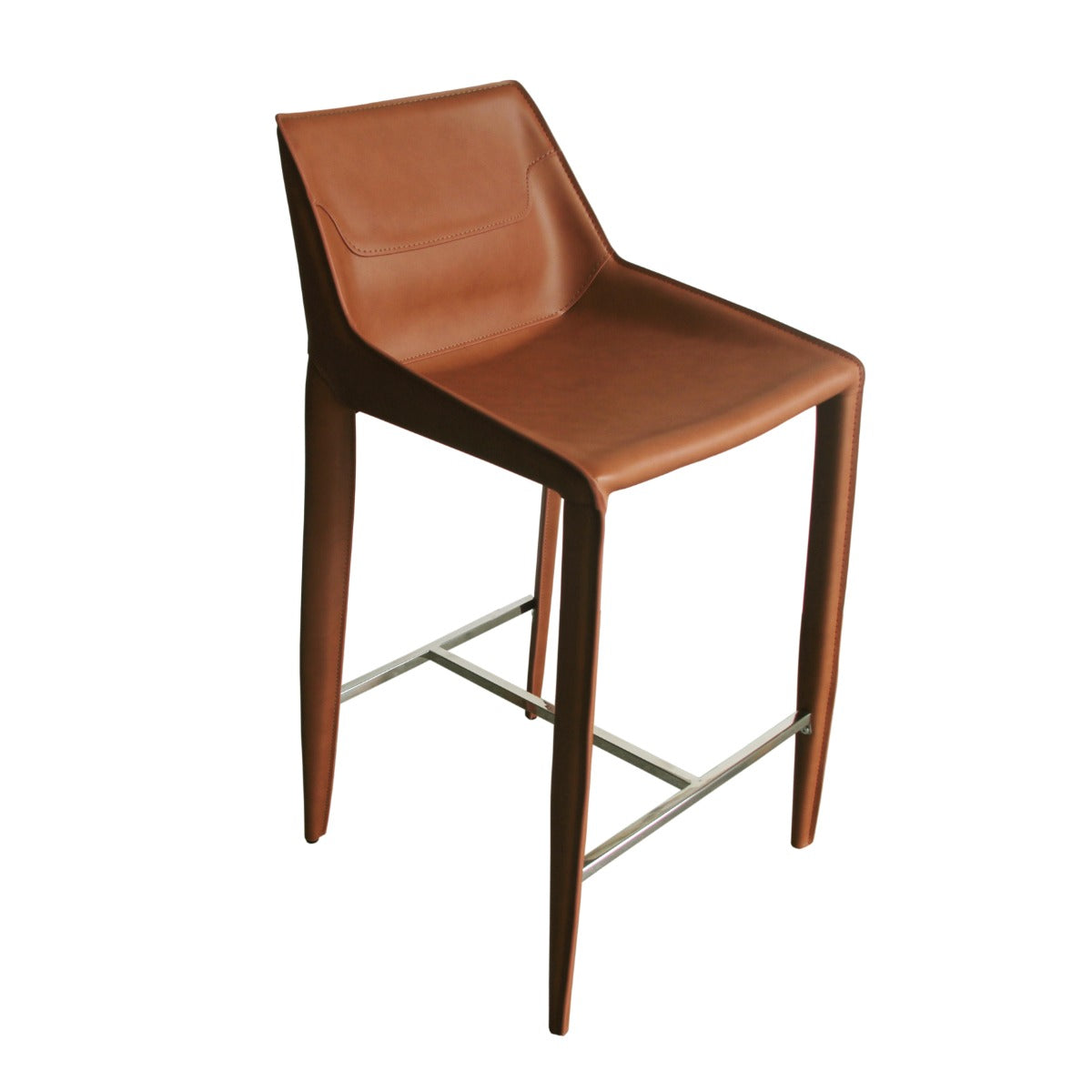 Modrest Halo - Modern Cognac Saddle Leather Counter Stool