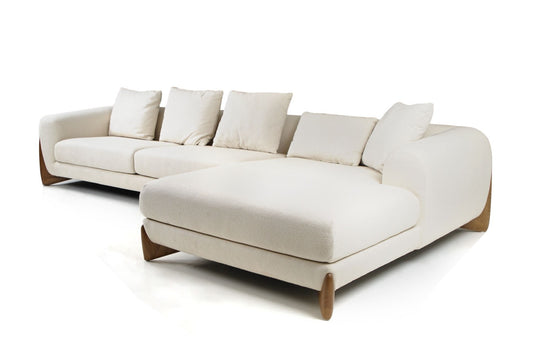 Modrest Fleury - Contemporary Cream Fabric and Walnut RAF Sectional Sofa