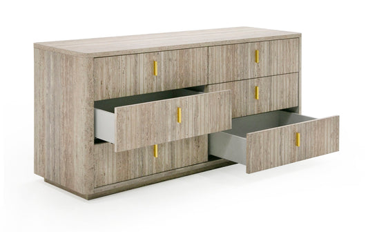 Nova Domus Roma - Modern Faux Travertine + Gold Dresser