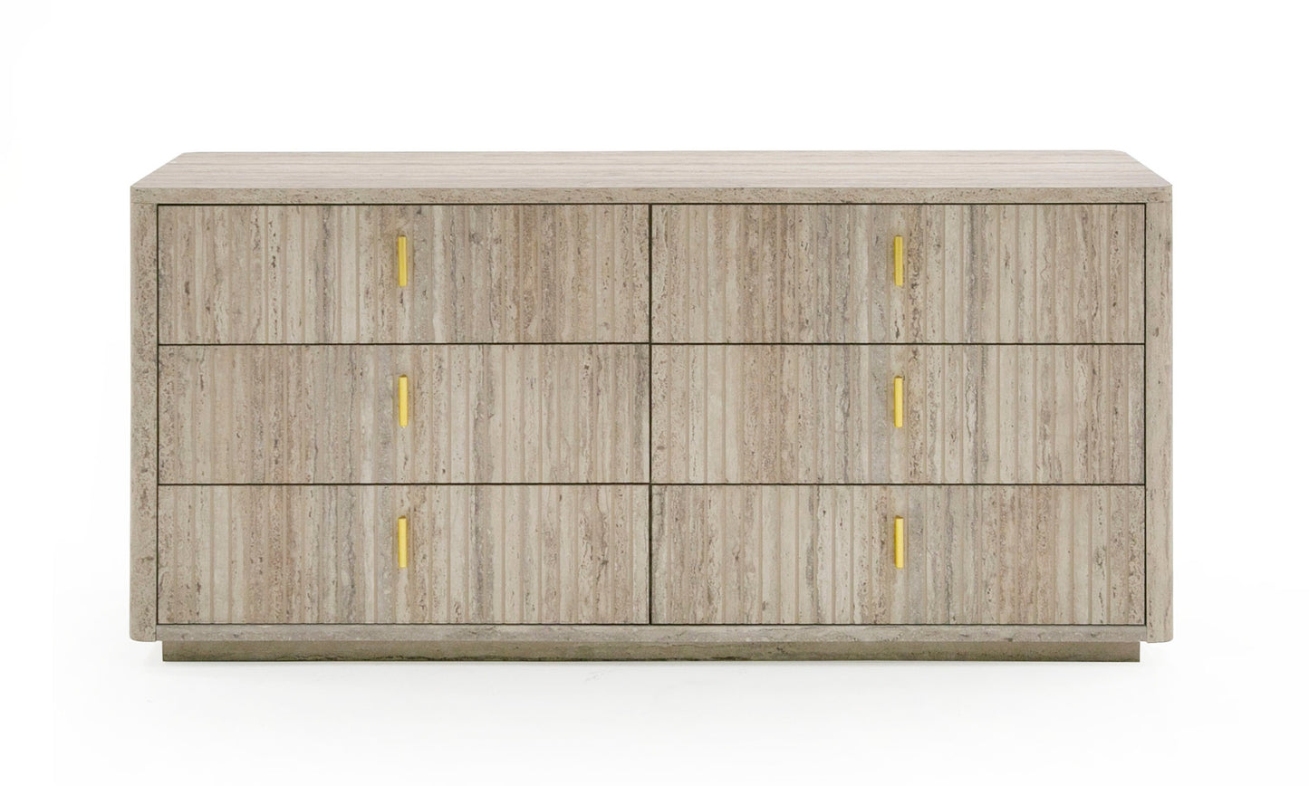 Nova Domus Roma - Modern Faux Travertine + Gold Dresser