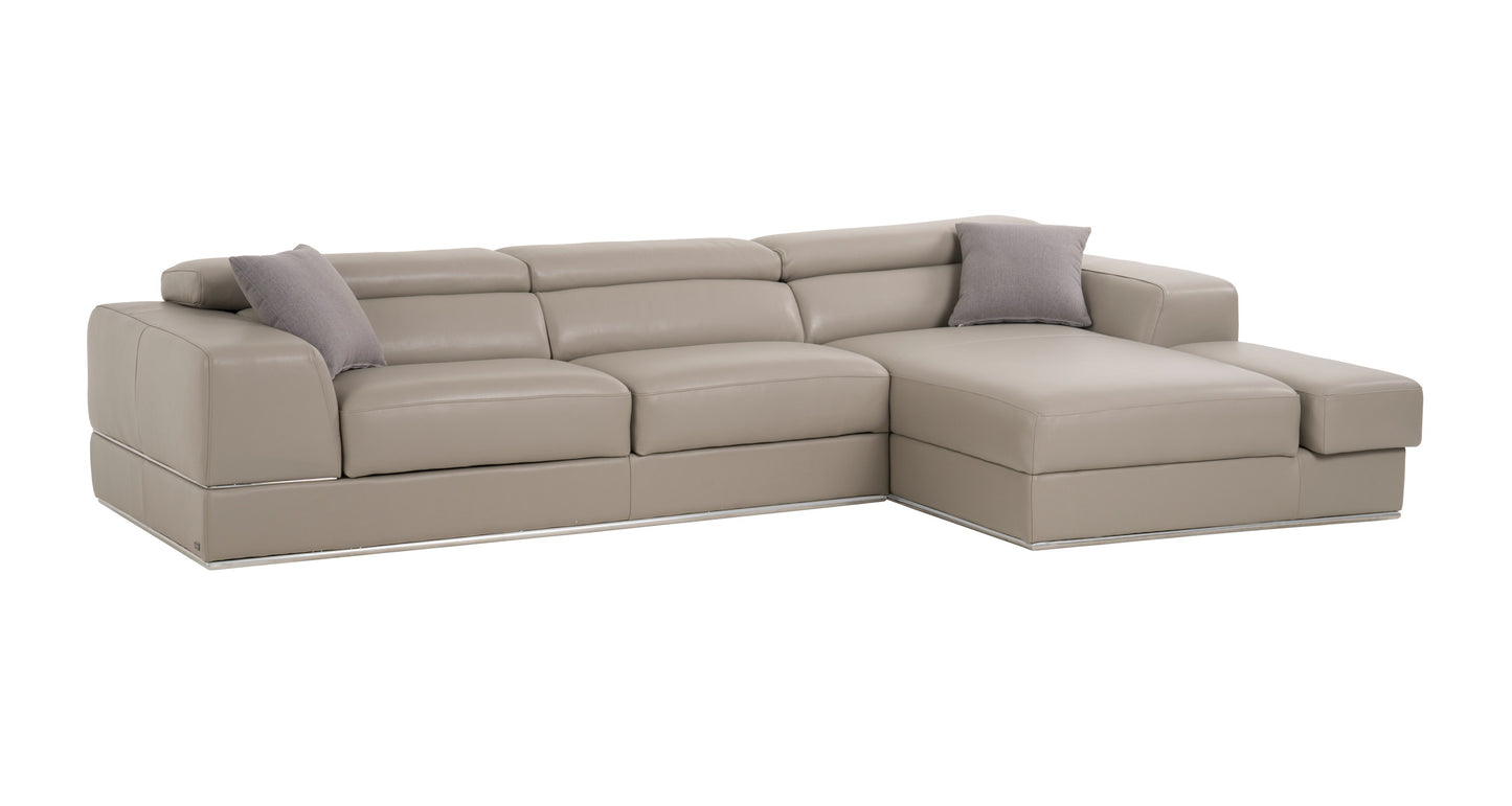 Divani Casa Pella Mini - Modern Grey Italian Leather Right Facing Chaise Sectional Sofa