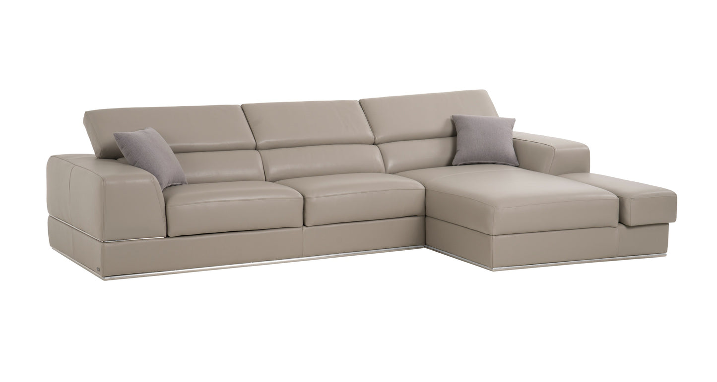 Divani Casa Pella Mini - Modern Grey Italian Leather Right Facing Chaise Sectional Sofa