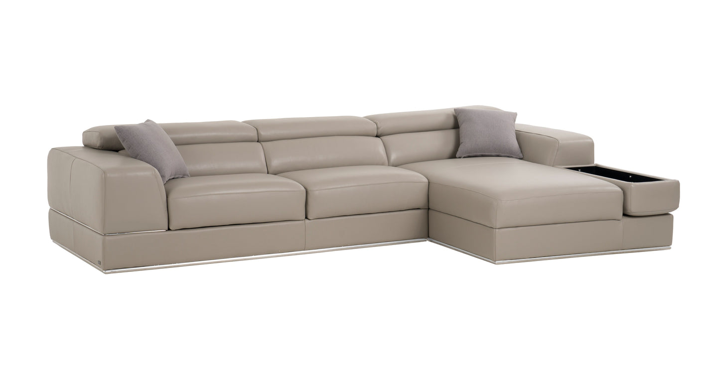 Divani Casa Pella Mini - Modern Grey Italian Leather Right Facing Chaise Sectional Sofa