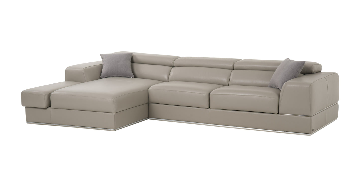 Divani Casa Pella Mini - Modern Grey Italian Leather Left Facing Sectional Sofa