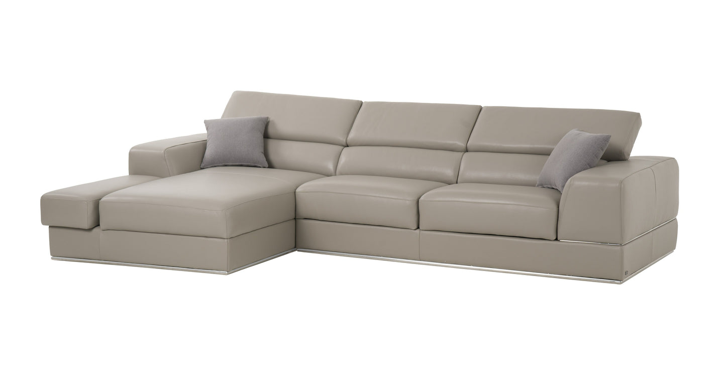 Divani Casa Pella Mini - Modern Grey Italian Leather Left Facing Sectional Sofa