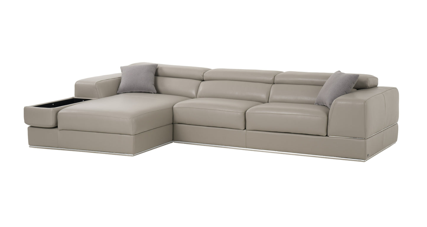 Divani Casa Pella Mini - Modern Grey Italian Leather Left Facing Sectional Sofa