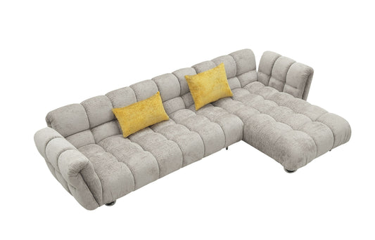 Divani Casa Jacinda - Modern Grey Fabric Right Facing Sectional Sofa with 2 Yellow Pillows