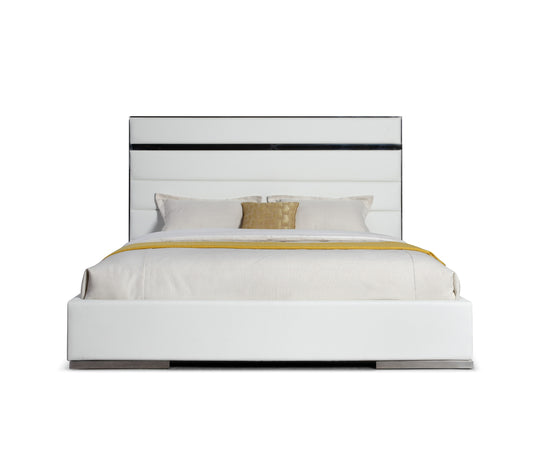 Modrest Cartier - Modern White Vegan Leather + Stainless Steel Bedroom Set