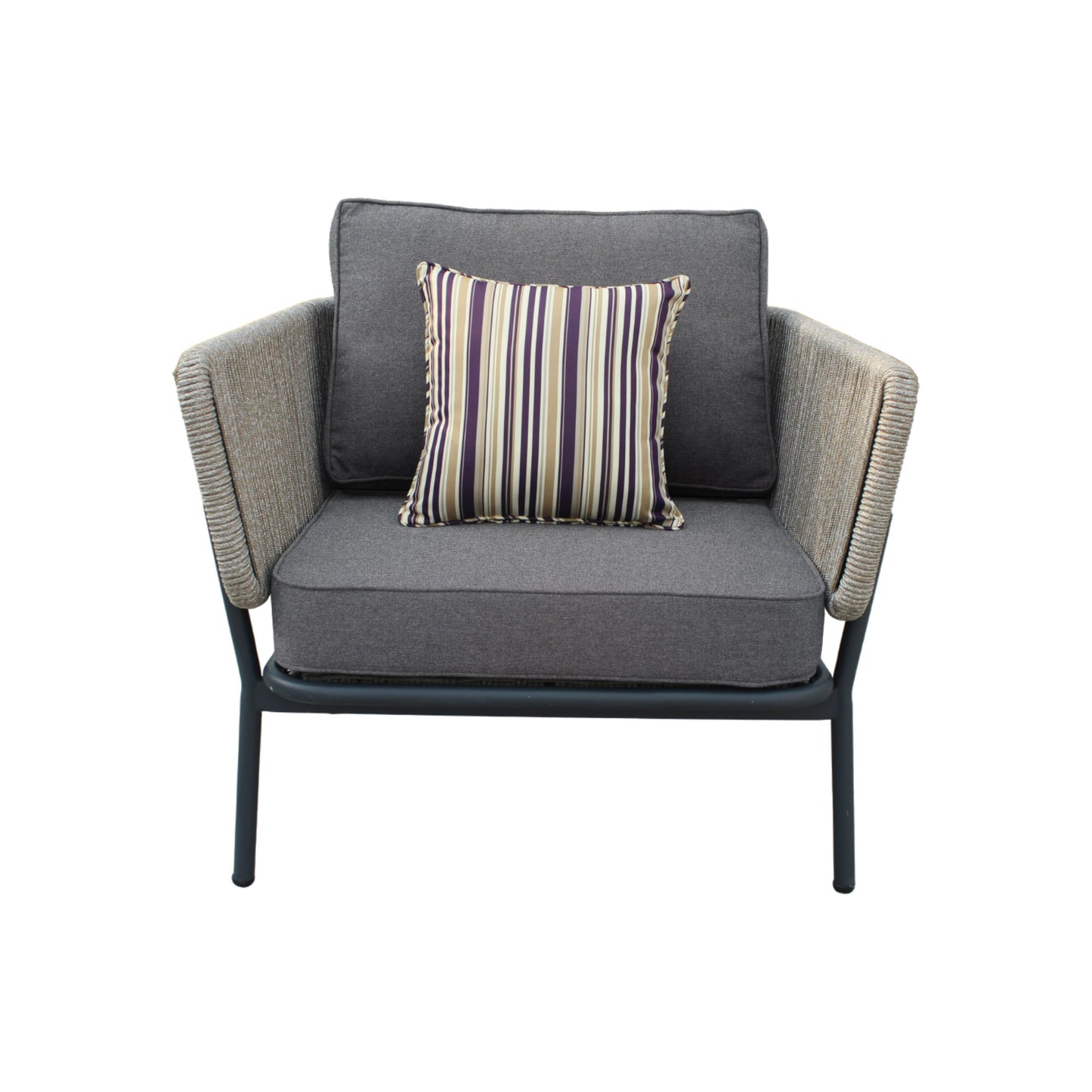 Renava Suntide - Outdoor Grey Fabric + Beige Rattan + Grey Acacia Sofa Set