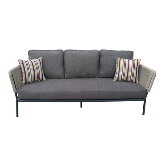 Renava Suntide - Outdoor Grey Fabric + Beige Rattan + Grey Acacia Sofa Set