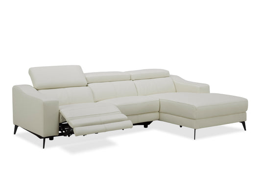 Modrest Rampart - Modern L-Shape RAF White Leather Sectional Sofa with 1 Recliner
