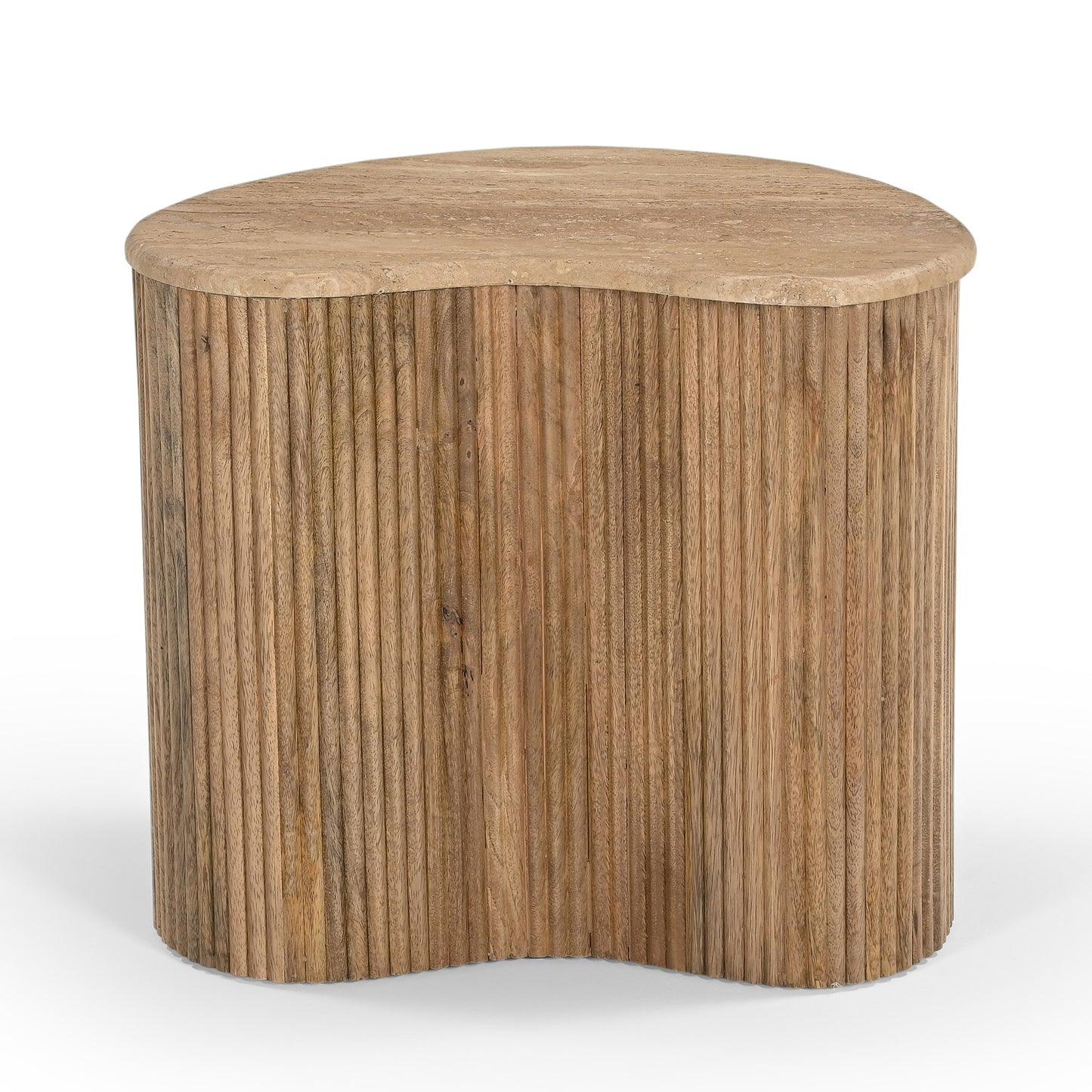 Modern Matador - Modern Travertine Marble + Wood Freeform Coffee Table Set