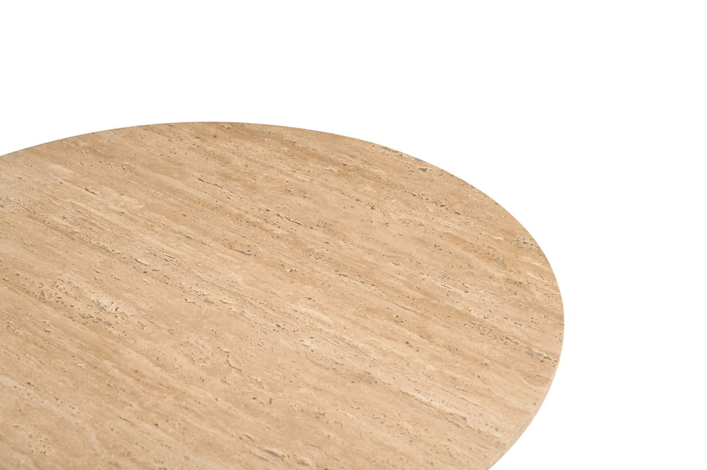 Modrest Pawnee - Modern Travertine Marble + Wood Round End Table