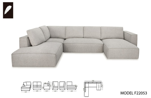 Divani Casa Lulu - Modern Light Grey Fabric Modular Sectional Sofa w/ Right Facing Chaise