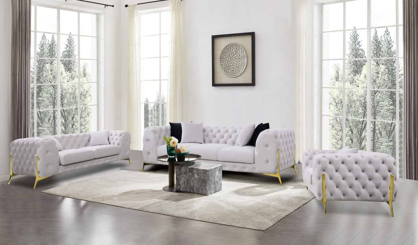 Divani Casa Clarice - Transitional Light Beige Velvet Sofa Set