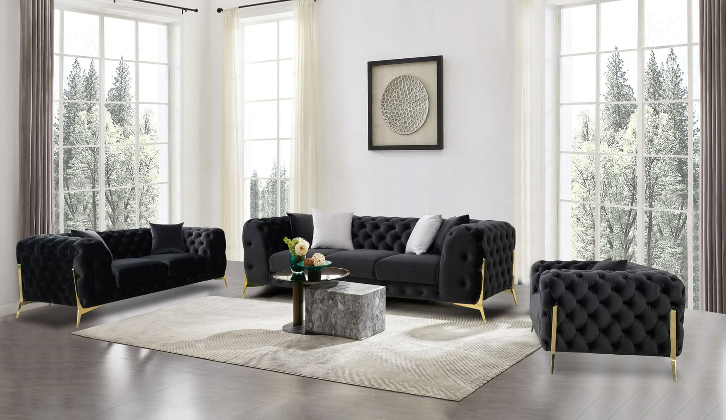 Divani Casa Clarice - Transitional Black Velvet Sofa Set