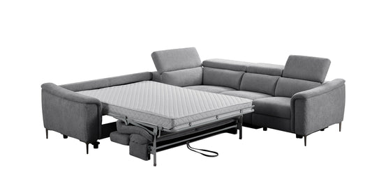 Divani Casa Coffman - Modern Grey Fabric Sectional Sofa w/ Sofa Bed + Recliner
