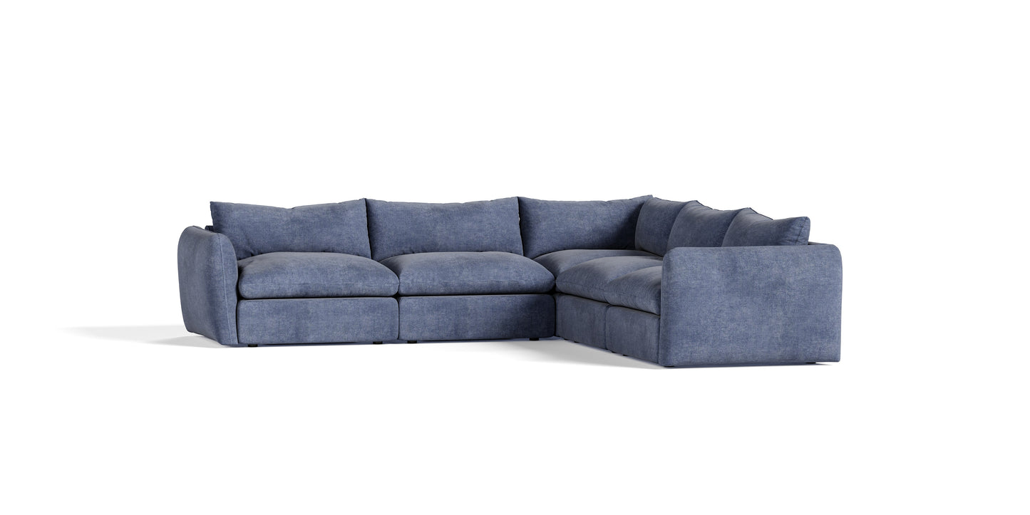 Divani Casa Kinsey - Modern Blue Fabric Modular Sectional Sofa-5-Piece Sectional