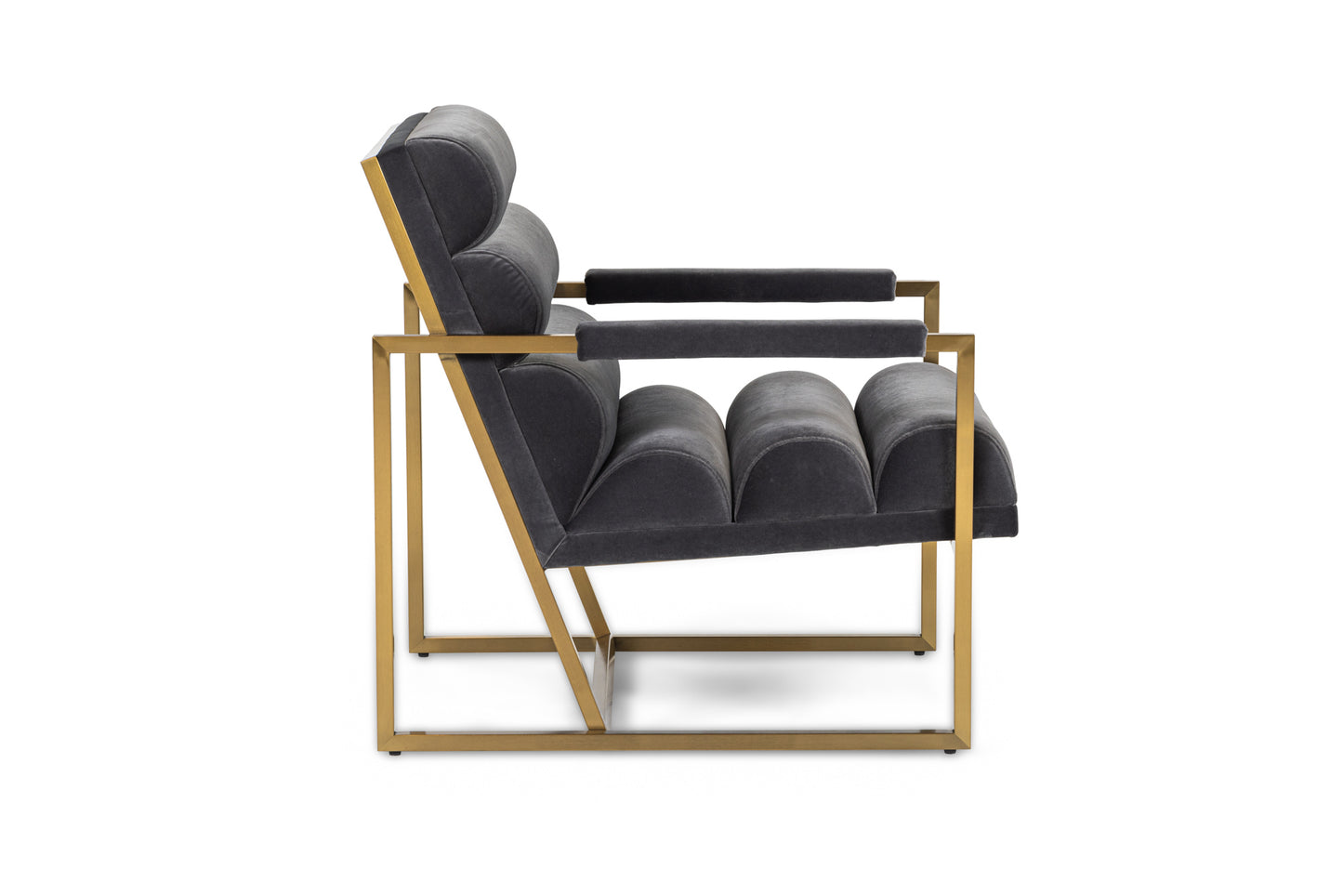 Modrest Anton - Modern Grey Velvet + Brass Accent Chair