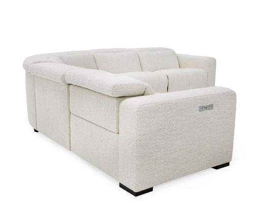 Divani Casa Beck- Contemporary White Fabric Sectional Sofa with 3 Recliners