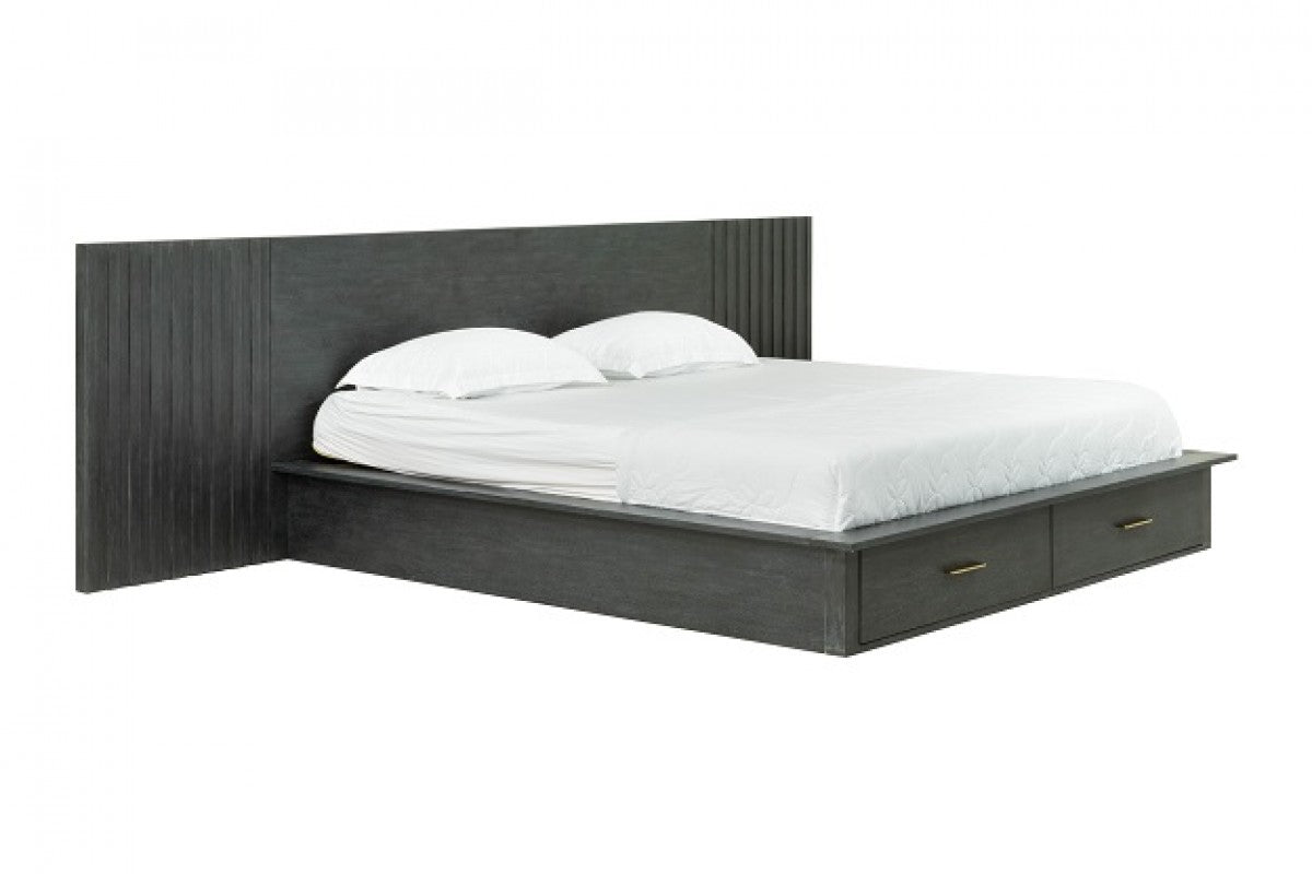 Modrest Manchester- Contemporary Platform Dark Grey Bed with Two Nightstands