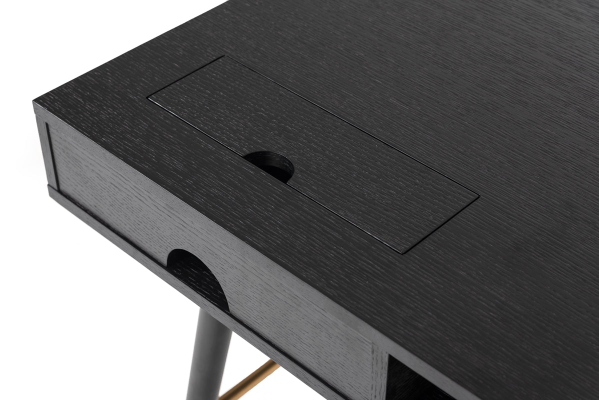 Modrest Billy Modern Black Oak & Gold Office Desk