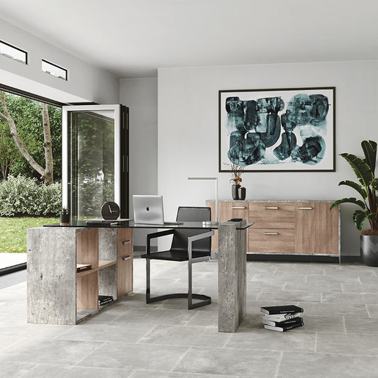Nova Domus Boston Modern Glass & Faux Concrete Reversible Desk