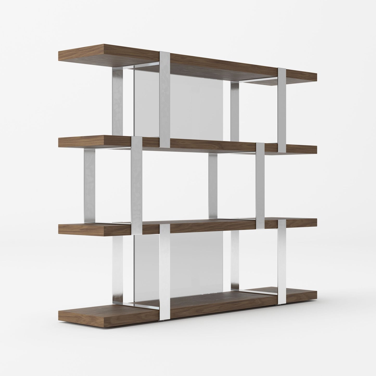 Modrest Brewer - Modern Walnut Glass & Stainless Steel Bookshelf
