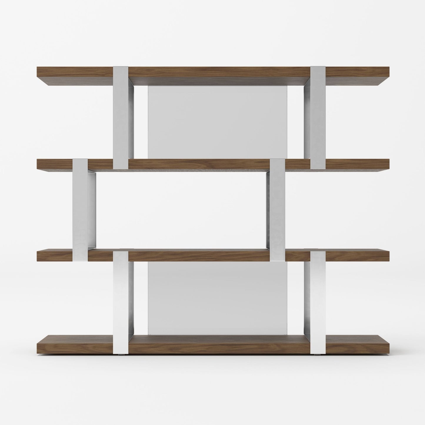 Modrest Brewer - Modern Walnut Glass & Stainless Steel Bookshelf