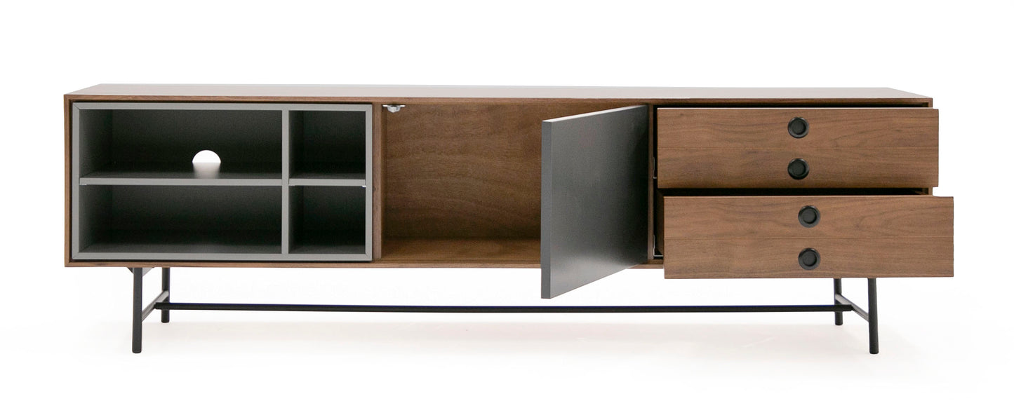 Modrest Bronson Mid-Century Modern Walnut & Grey TV Stand
