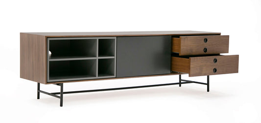 Modrest Bronson Mid-Century Modern Walnut & Grey TV Stand