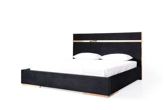Nova Domus Cartier - Modern Black + Rose Gold Bed + Nightstands
