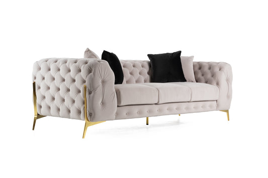 Divani Casa Clarice - Transitional Light Beige Velvet Sofa