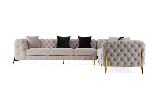 Divani Casa Clarice - Transitional Light Beige Velvet Sectional Sofa