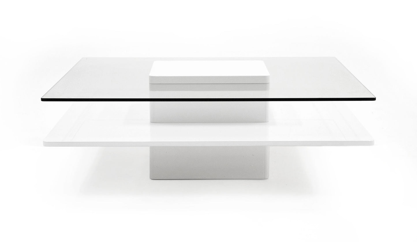 Modrest Clarion - Modern White & Clear Glass Coffee Table