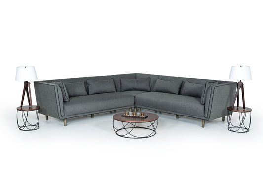 Divani Casa Conway Mid-Century Grey Fabric Sectional Sofa