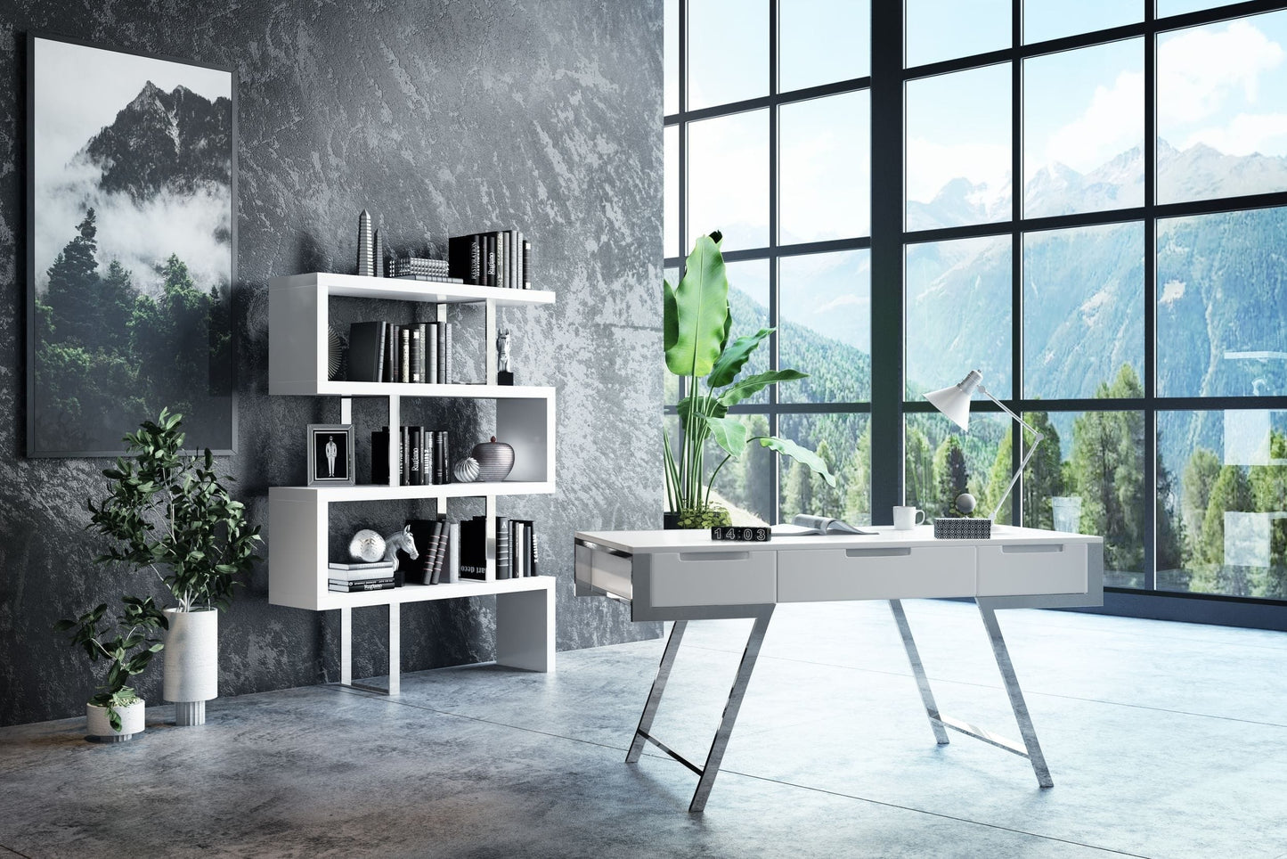 Modrest Dessart Modern White Gloss Office Desk