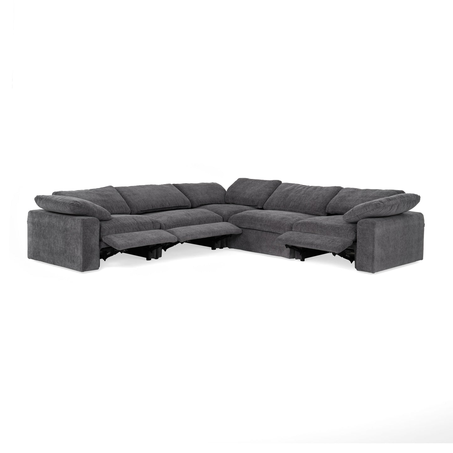 Divani Casa Corinth - Modern Dark Gray Fabric Sectional Sofa with 3 Power Recliners