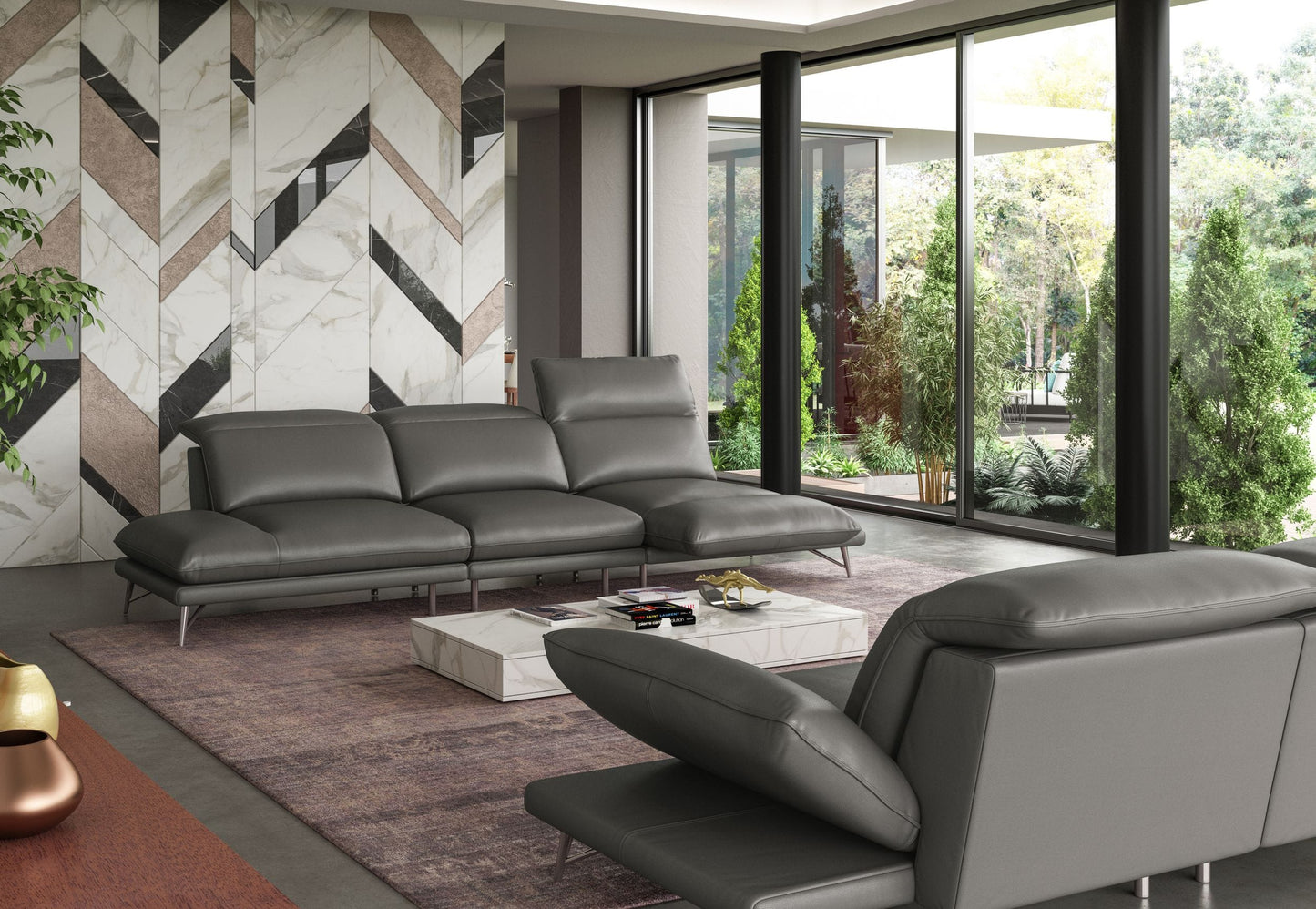 Lamod Italia Milano - Italian Modern Leather Grey Reversible Sectional Sofa