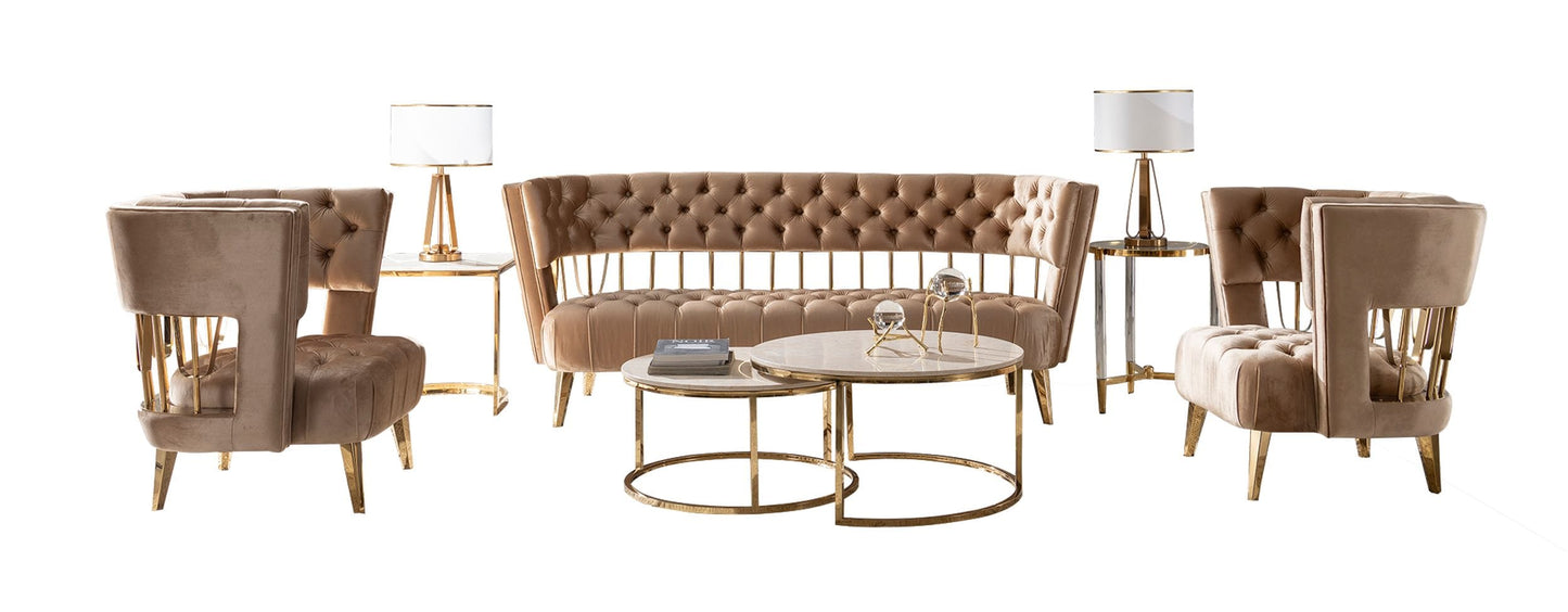 Divani Casa Courtney - Beige & Gold Fabric Sofa